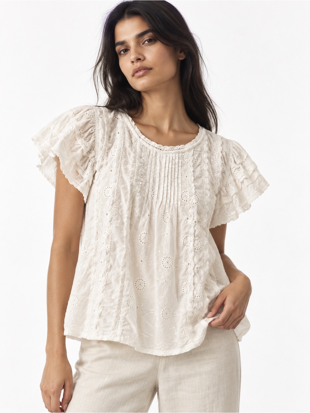 Anthropologie Jennifer & Grace Eyelet Coquette Top